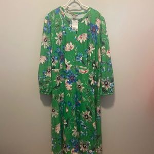 H&M Plus Size Green Floral Midi Dress New 26